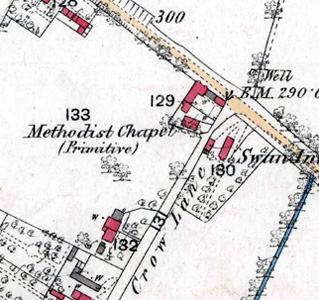 The Primitive Methodist chapel shown on a map of 1883